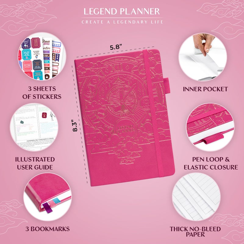 Legend Planner Hourly Schedule Edition â€“ Deluxe Weekly & Daily Organizer with Time Slots. Time Management Appointment Book Journal for Work & Personal Life, Undated, A5 Hardcover â€“ Hot Pink, Gold Foil - Image 2